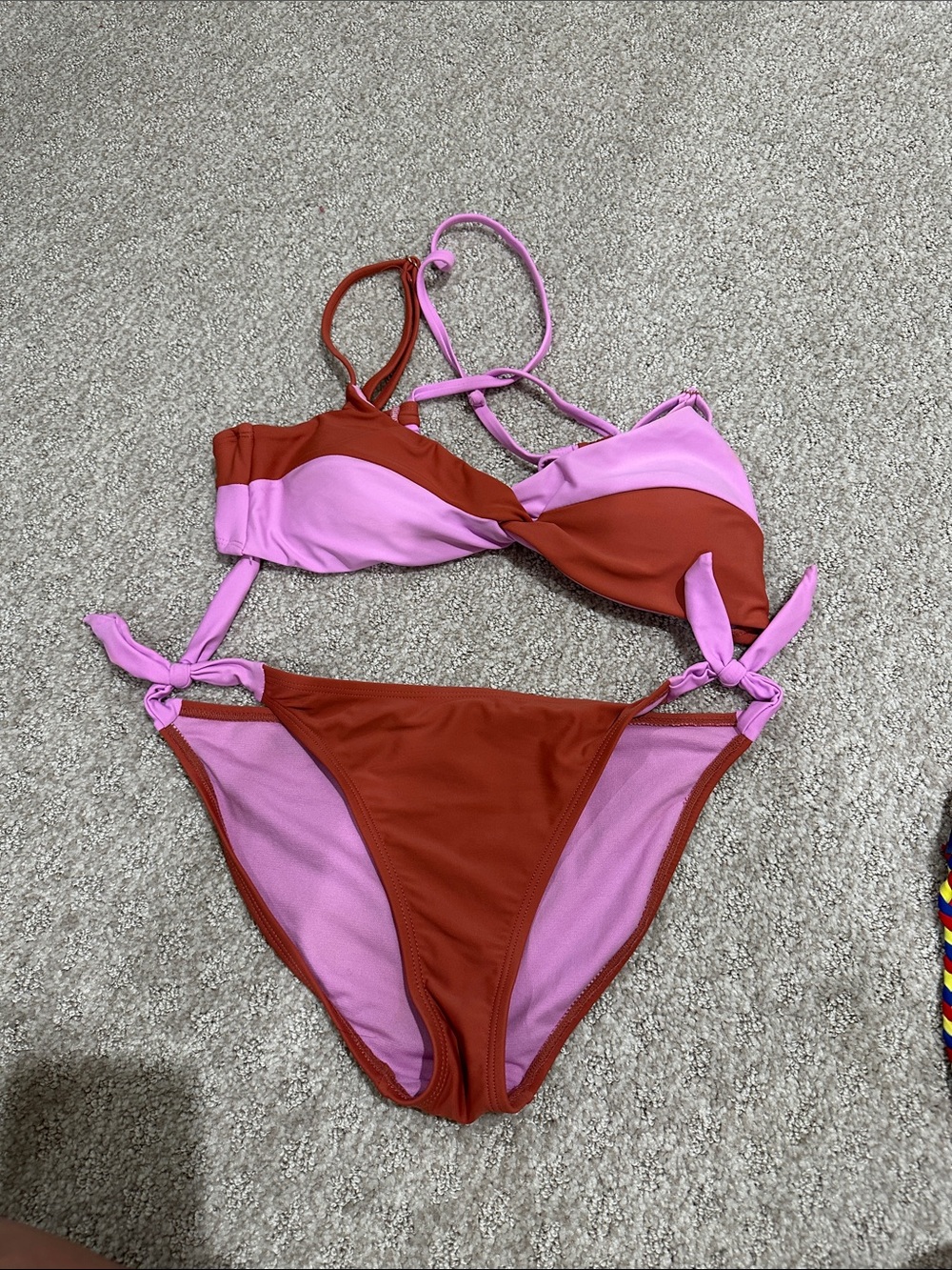 Colorblock Pink and Rust Two-Piece Bikini